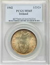 アイルランド 1942 シルバー 1/2 Cr ハーフ クラウン。素晴らしい未流通のSUPERB PCGS MS 65!