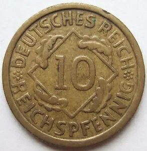 コイン ドイツ帝国 ワイマール共和国 10 Reichspfennig 1931 G 非常に細かい