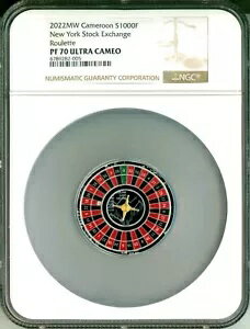 2022 MW カメルーン S1000F ニューヨーク証券取引所ルーレット NGC PF70 UC ボックス COA OGP
