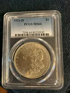 1921-D $1 モルガン シルバー ダラー コイン PCGS MS64(3)