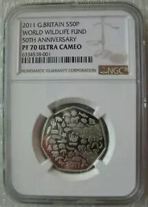 イギリス UK 50 ペンス 2011 シルバー プルーフ コイン 世界自然保護基金 NGC PF70