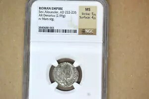 ローマ帝国：セウェルス・アレクサンダー。 AD 222-235、AR デナリウス - NGC MS 5/5、4/5