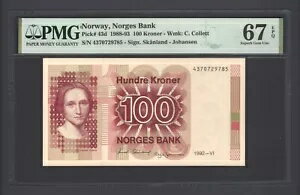 ノルウェー 100クローネ 1992年 P43d 未使用 グレード67