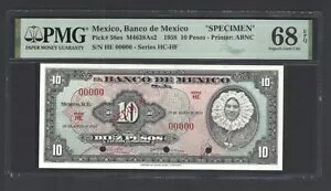 メキシコ 10ペソ 1958年 P58es「スペシメン」 未使用 グレード68 トップポップ