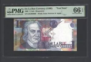 De La Rue One Unit ND(1999) アイザック・ニュートン & Apple S/N000009 テストノート UNC グレード 66