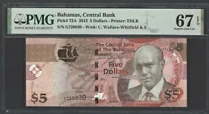 バハマ 5ドル 2013年 P72A 未使用 グレード67