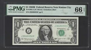 アメリカ連邦準備銀行 1ドル 1963B Fr#1902-J (JCブロック) UNCグレード66