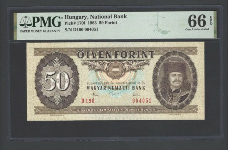WORLD RESOURCE【KING店】のハンガリー 50フォリント 1983年 P170f 「S/N 004051」 未使用 グレード66｜アングル3