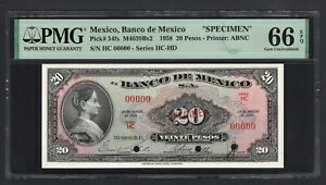 メキシコ 20ペソ 1958年 P54fs 標本 未使用 グレード66