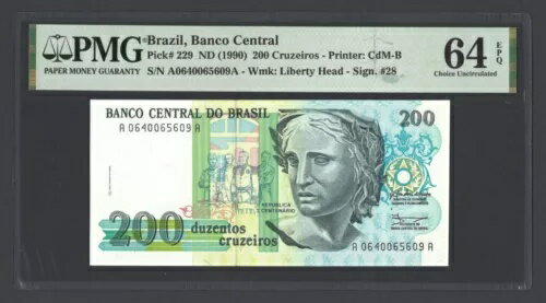 ブラジル 200 クルゼイロス ND(1990) P229 未流通グレード 64