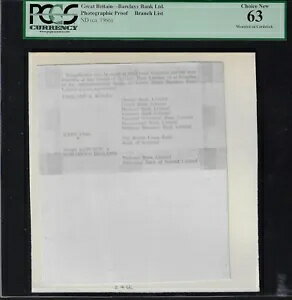 英国 - バークレイズ銀行 D.C.O 支店一覧写真証明 UNC