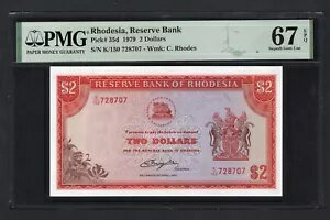 ローデシア 2ドル 1979年10月4日 P35d 未使用 グレード67