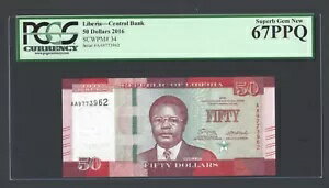 リベリア 50ドル 2016 P34 未使用 グレード67
