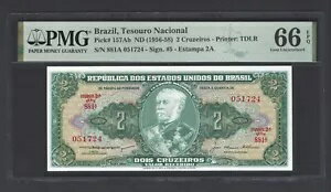 ブラジル 2 クルゼイロス レア ND (1956-58) P157Ab 未流通グレード 66