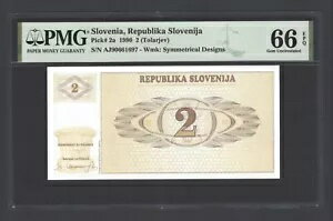 スロベニア 2 (Tolarjev) 1990 P2a 未流通 グレード 66