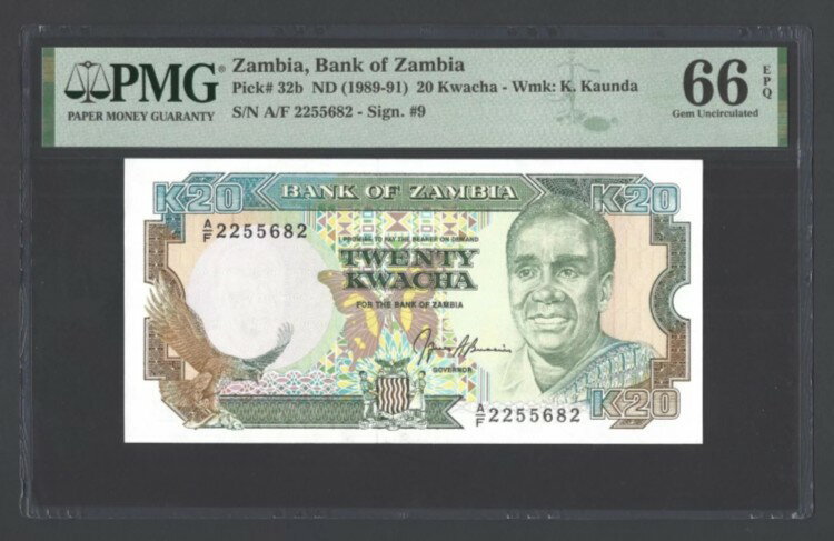WORLD RESOURCE【KING店】のザンビア 20 クワチャ ND(1989-91) P32b 未流通グレード 66｜アングル3
