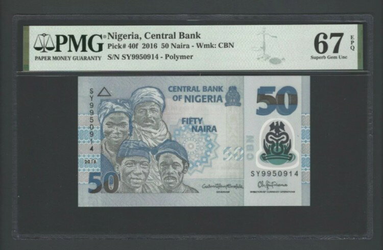 WORLD RESOURCE【KING店】のナイジェリア 50ナイラ 2016 P40f 未使用 グレード67｜アングル3