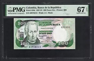 コロンビア 200ペソ 1991年4月1日 P429d 未使用 グレード67