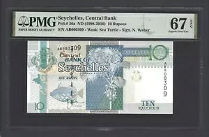 セイシェル 10ルピー ND(1998-2010) P36a N 000309 未使用 グレード67