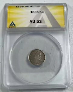 1835 キャップド バスト US ハーフ ダイム、ANACS 発行の AU53、素晴らしい外観のコインです。(3)