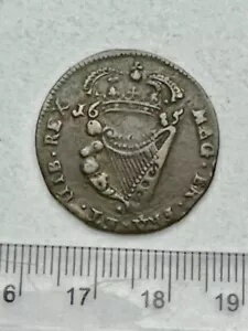 1685年 ハイグレード ジェームス2世 アイルランド銅 ハーフペニー - オールド コレクション (E484)