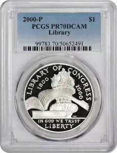 2000-P アメリカ議会図書館 シルバー記念ドル PR70DCAM PCGS プルーフ 70 DC