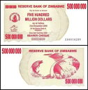 ジンバブエ 5 億ドル無記名小切手、2008 年、P-60z、UNC、代替品