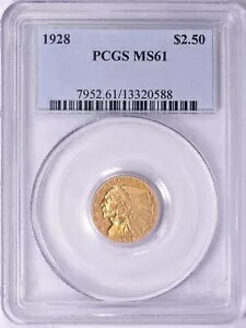 1928 インディアン ヘッド クォーター イーグル $2.5 ゴールド PCGS MS61