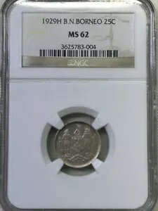 1929-H 英国北ボルネオ 25-C セント銀貨 NGC MS 62 - 希少なハイグレード！