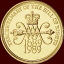 オールドスタイル ~ £2 2 ポンド硬貨 1989 権利章典の 300 周年 - 1689-1989