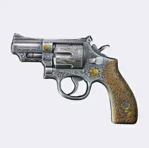 2024 カメルーン リボルバー ガン 5 オンス シルバー アンティーク ハイレリーフ型コイン