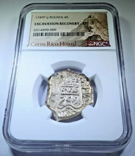 NGC XF 2 日付セロ リコ ホード 1749 スペイン ボリビア 4 レアル シルバー コブ コイン