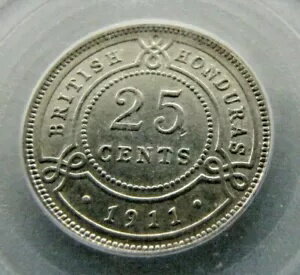 英国ホンジュラス KM17 25 セント 1911 PCGS AU 55