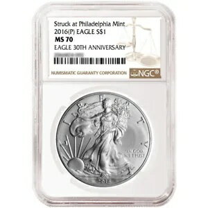 2016 (P) $1 アメリカン シルバー イーグル NGC MS70 ブラウン ラベル
