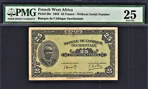 フランス領西アフリカ 25 フラン 1942 シリアルなし Pick-30c VF PMG 25