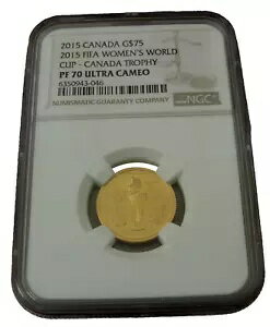 カナダ 2015 ゴールド 1/4 オンス $75 NGC PF70UC FIFA 女子ワールドカップ - カナダ トロフィー