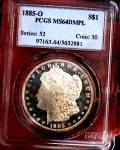 モーガン シルバー ドル 1885 O PCGS MS 64 DMPL すごいコイン見事な鏡