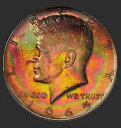 1965 ケネディ ハーフダラー PCGS AU58 ネオンカラー調色レインボー調モンスターコイン