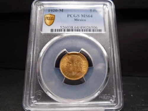 1920-M MS64 メキシコ ゴールド 5 ペソ PCGS 認定 - ゴールド シールド ホルダー(3)