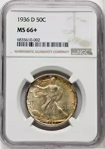 1936 D US ウォーキング リバティ シルバー ハーフダラー 50C - NGC MS 66+(3)