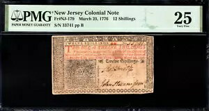 ニュージャージー植民地紙幣 Fr#NJ-179 1776 年 3 月 25 日 12 秒 PMG 25 *ジョン ハート シグ*