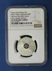 2021 シルバー ピードフォルト プルーフ 50p 「十進数の日 - マチン ポートレート」NGC グレード PF70