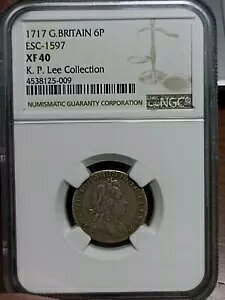 NGC 1717 イングランド 英国 ジョージ 1 世血統 XF40 シックスペンス 6 D ペニー銀貨