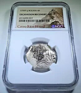 NGC XF セロ リコ ホード 1759 スペイン ボリビア 4 レアル シルバー 1700 年代 コブ コイン