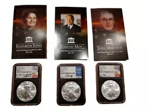2021 $1 シルバー イーグル T-1 NGC MS70 発行初日 サイン入り 3 コイン セット