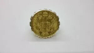オーストリア 1915 金貨 1 DUCAT。 14Kイエローゴールドリング。 585の刻印あり。メンズリング