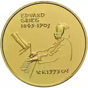 ノルウェー 1500 クローネ 1993 - 1/2 オンス ゴールド -UNC オリジナルボックス入り - エドヴァルド・グリーグ