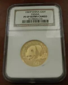 中国 1987P ゴールド 1/2 オンス パンダ 50 元 NGC PF69UC