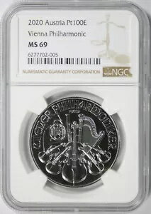 2020 オーストリア プラチナ 100 ユーロ NGC MS69 ウィーン・フィルハーモニー管弦楽団