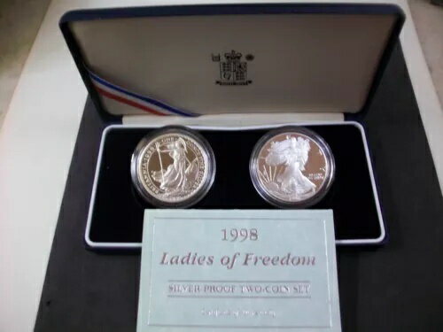 1998 LADIES OF FREEDOM、US シルバー イーグル & UK ブリタニア 2 コイン セット、OGP に封入
